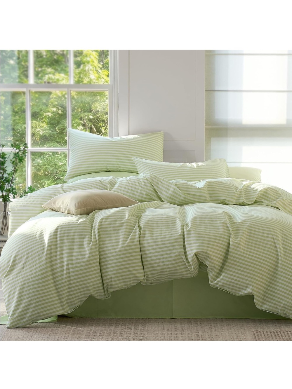NEW JELLYMONI 100% Cotton Printed Striped Duvet Cover Set with Zipper & 8 ties
